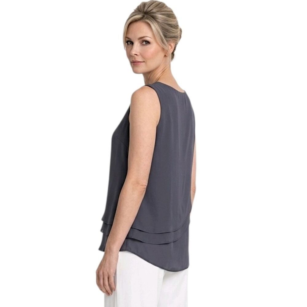Catherine Malandrino Gray Linen Chiffon Flutter Back Sleeveless Blouse Size M